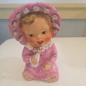 Vintage 6" Pink Baby Head Vase Girl Nursery Lady Head Vase Retro Bottle